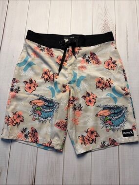 Hurley Beige Floral & Teal Surf Graphic Boardshorts